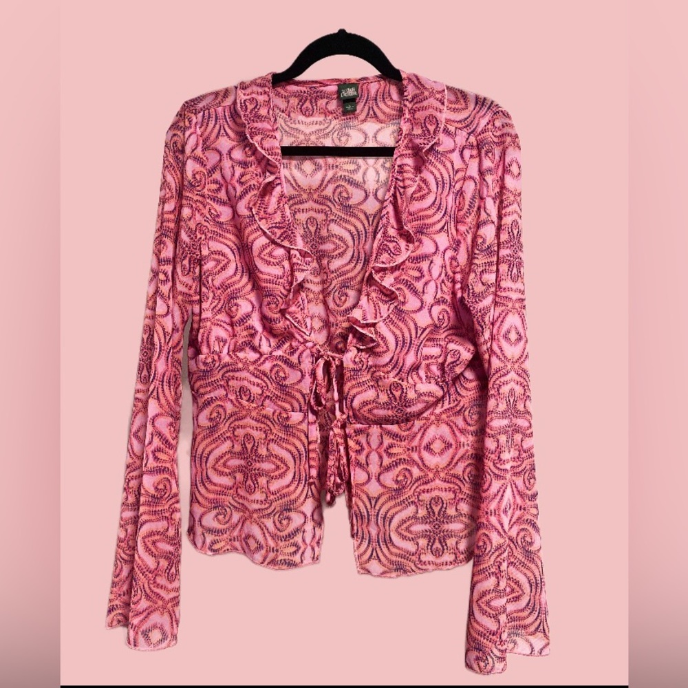 Pink tie flare sleeve top